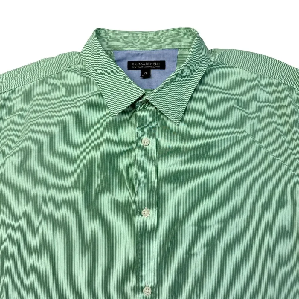 Banana Republic Shirt Mens Extra Large Green Slim Fit Striped Soft Wash Tailored